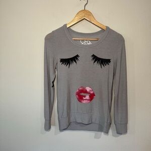 Chaser Women’s Graphic Face Sweatshirt Size XS Gray Long Sleeve Soft Pullover